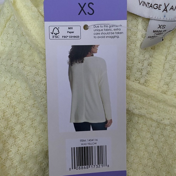 Vintage America Ladies’ Thermal Knit Top, Wax Yellow, XS Oversized, NEW - Picture 7 of 13